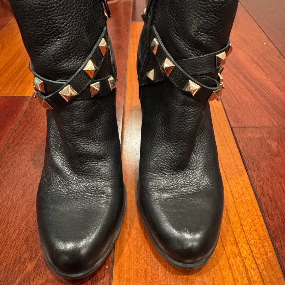 Studded Black Leather Ankle Boots
